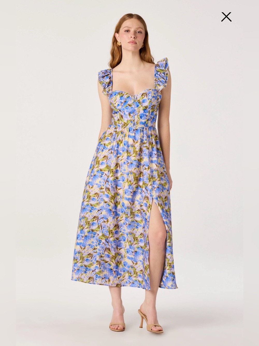 ASTR Wedelia Print Midi Dress – Yellow Blue Floral – Size Large